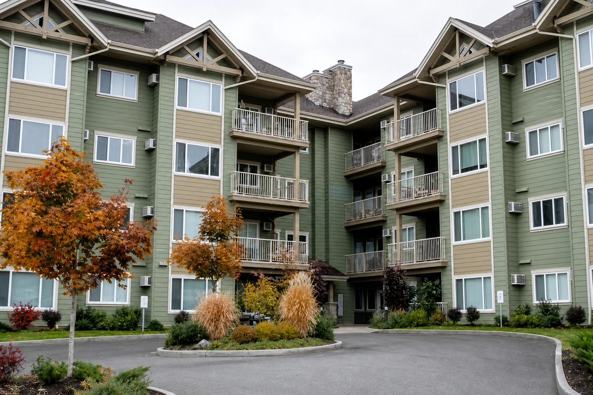 Wildwood II — multi-story residential complex with balconies and landscaped courtyard